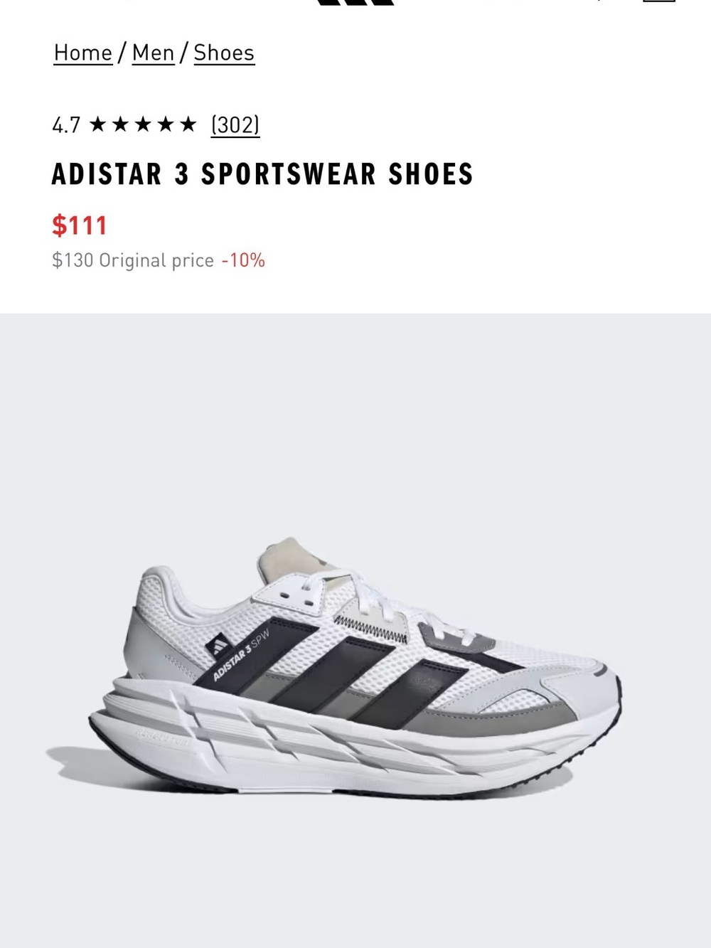 adidas White & Gray Adistar 3 Running Sneakers